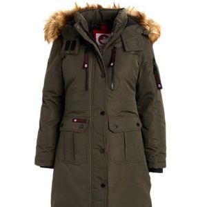 Olives Faux Fur Long Cinch-Waist Parka
